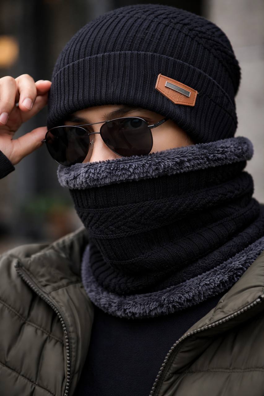 Luxury Winter Wool Beanie with Face & Neck Cover