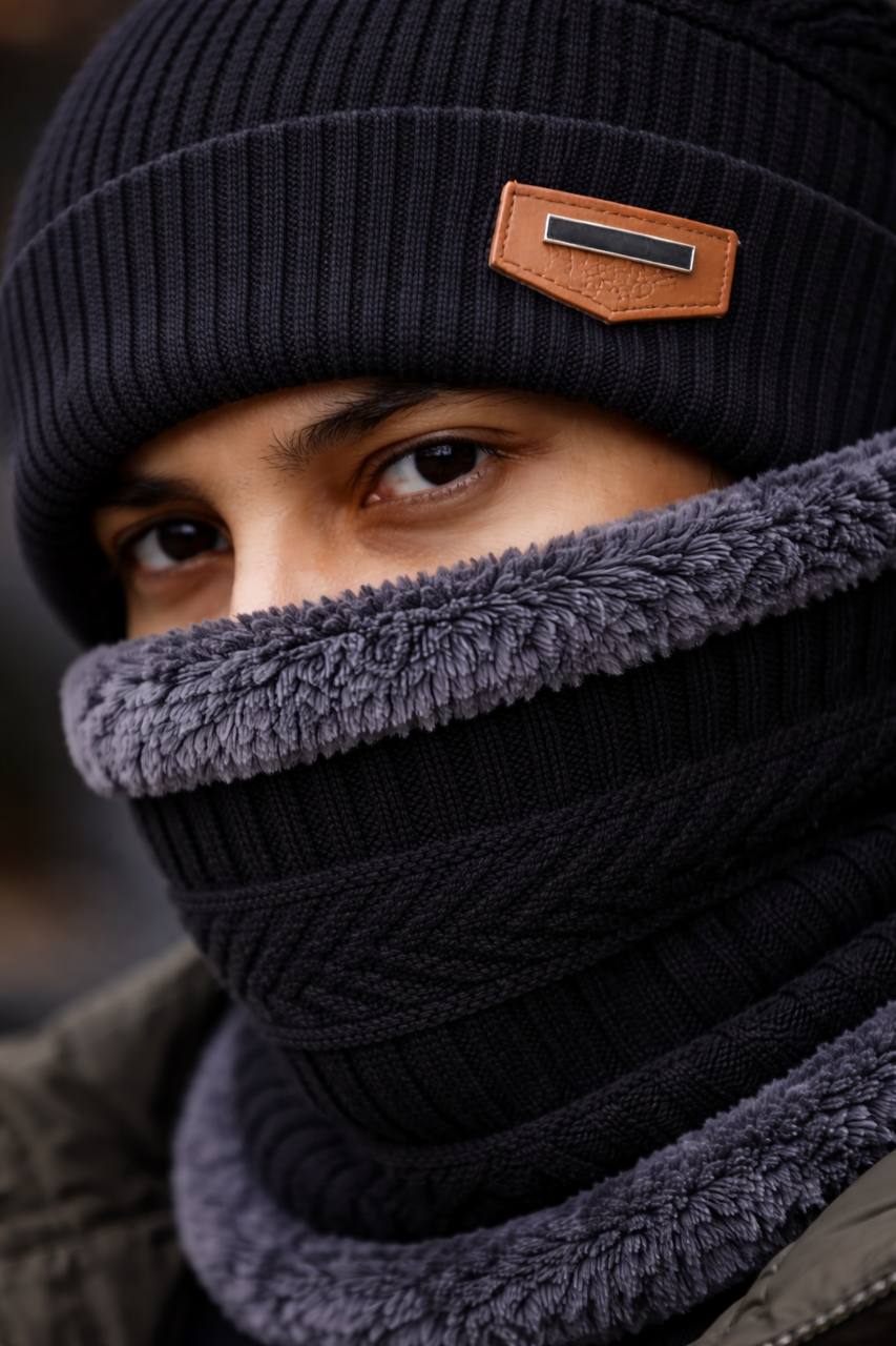 Luxury Winter Wool Beanie with Face & Neck Cover