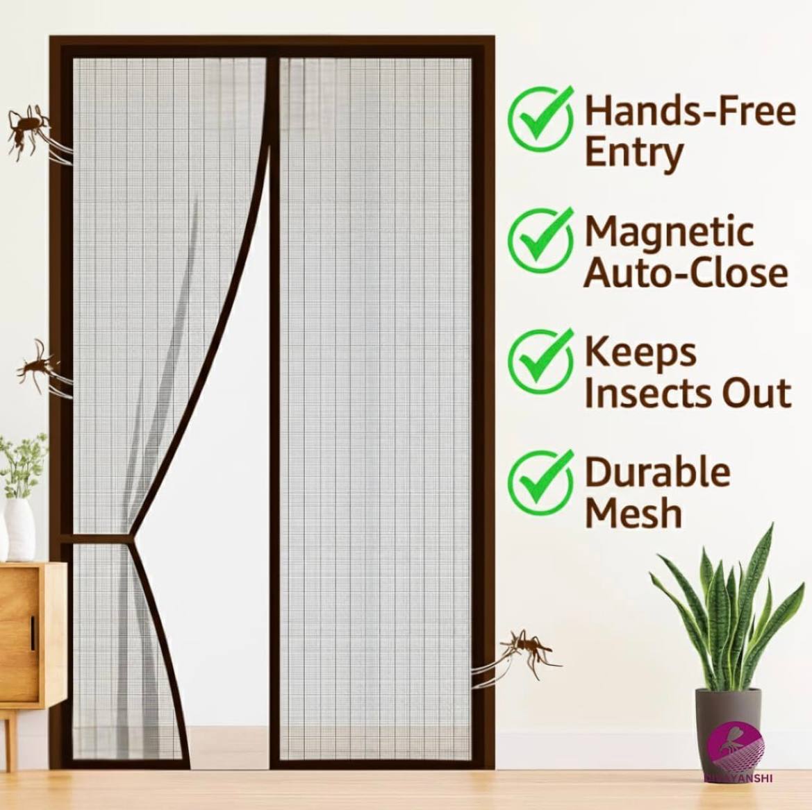 Magnetic Mosquito Screen Door Curtain | Auto-Close Mesh | No Drilling | Fresh Air Protection